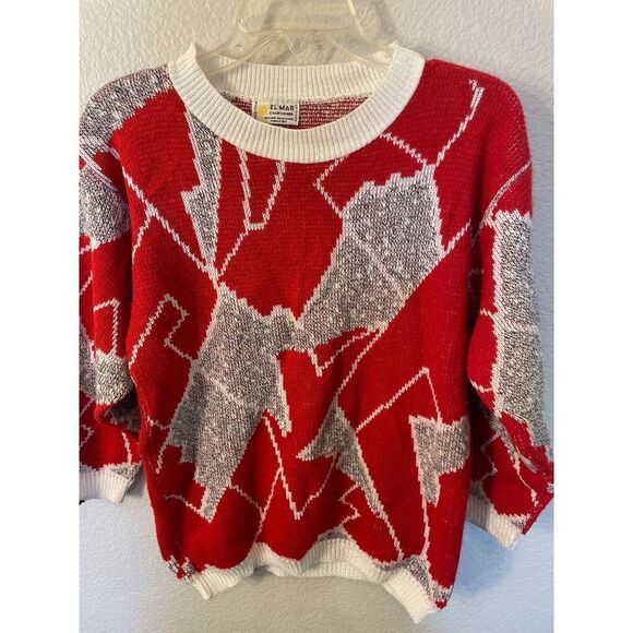 VTG El Mar California Long Sleeve Knit Red Abstract Sweater Women's Large - Picture 2 of 6